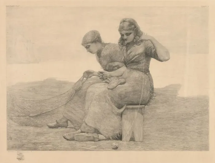Framed Print : Mending the Nets. Creator: Winslow Homer (American, 1836-1910) Framed Print : Mending the Nets. Creator: Winslow Homer (American, 1836-1910)