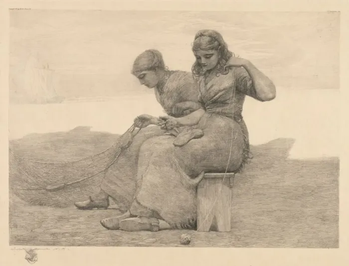 Framed Print : Mending the Tears, 1888. Creator: Winslow Homer (American, 1836-1910) Framed Print : Mending the Tears, 1888. Creator: Winslow Homer (American, 1836-1910)