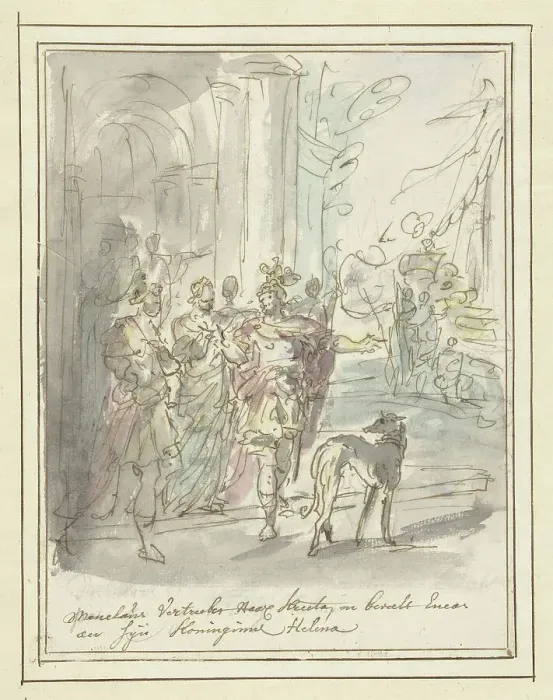 Framed Print : Menelaus leaves for Crete and commends Aeneas to Helena, 1677-1755. Creator: Elias van Nijmegen Framed Print : Menelaus leaves for Crete and commends Aeneas to Helena, 1677-1755. Creator: Elias van Nijmegen