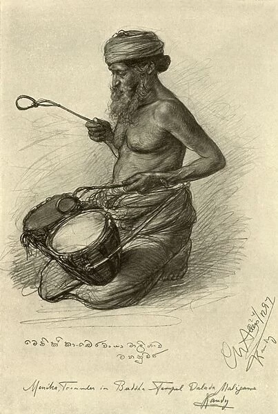 Menika - drummer at the Temple of the Tooth, Kandy, Ceylon, 1898