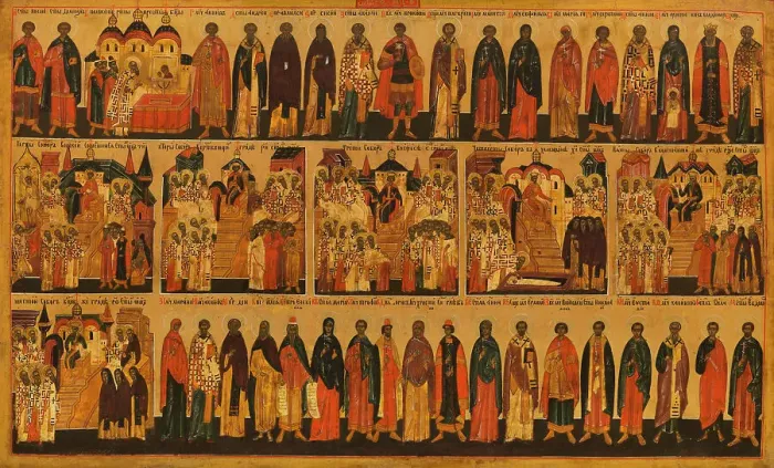 Framed Print : Menology of the month of July, between 1750 and 1800. Creator: Novgorod school Framed Print : Menology of the month of July, between 1750 and 1800. Creator: Novgorod school