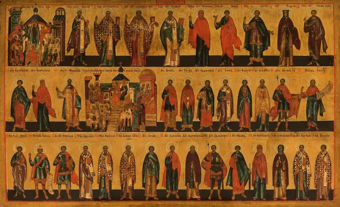 Framed Print : Menology of the month of October, between 1750 and 1800. Creator: Novgorod school Framed Print : Menology of the month of October, between 1750 and 1800. Creator: Novgorod school