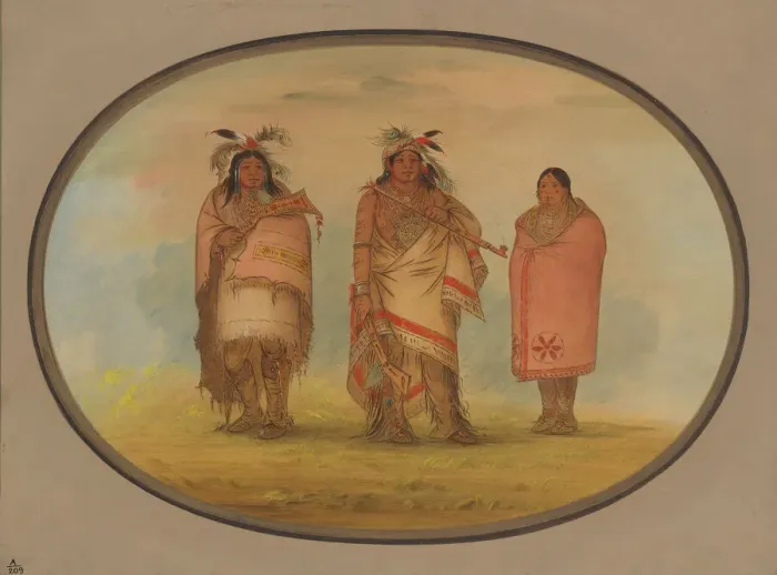 Framed Print : Menomonie Chief, His Wife, and Son, 1861 / 1869. Creator: George Catlin Framed Print : Menomonie Chief, His Wife, and Son, 1861 / 1869. Creator: George Catlin