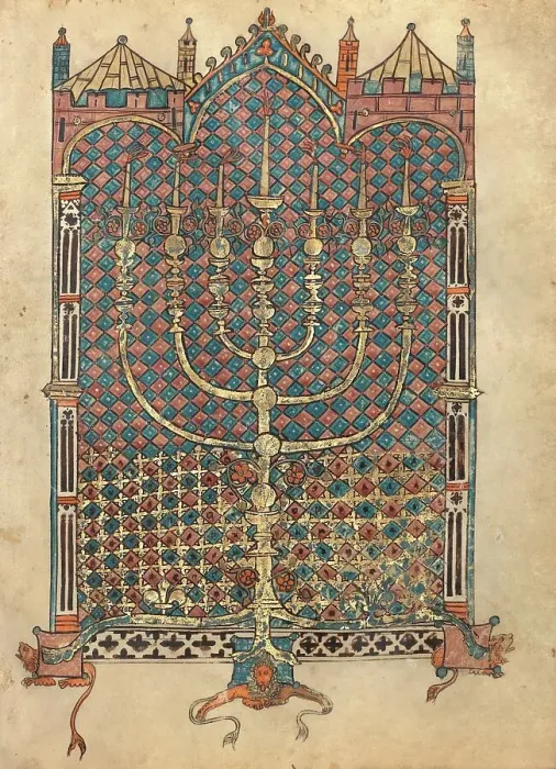 Framed Print : Menorah; Rothschild Pentateuch, 1296. Creators: Unknown, Elijah ben Meshallum Framed Print : Menorah; Rothschild Pentateuch, 1296. Creators: Unknown, Elijah ben Meshallum