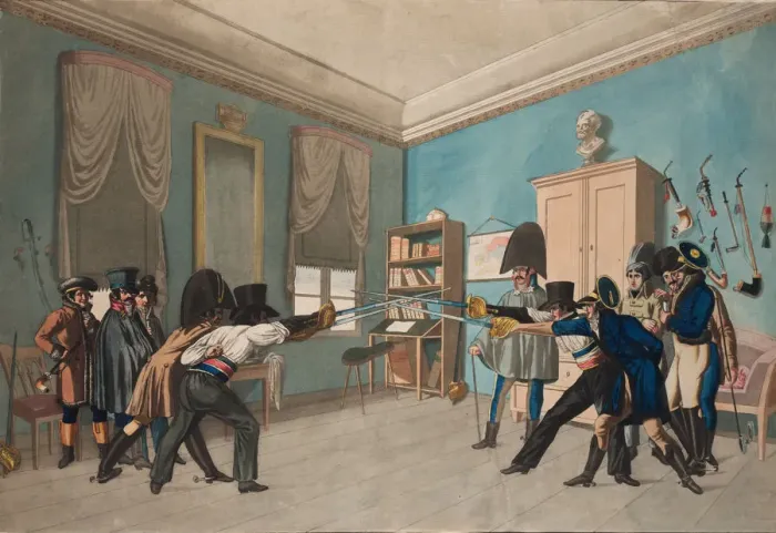 Framed Print : Mensur fencing. Artist: Suhr, Christoph (1771-1842) Framed Print : Mensur fencing. Artist: Suhr, Christoph (1771-1842)
