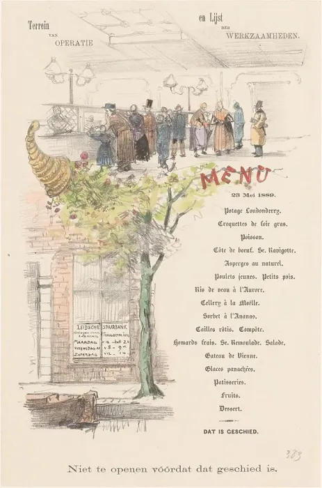 Framed Print : Menu card for the Leidsche Spaarbank, 1889 or earlier. Creator: Theo van Hoytema Framed Print : Menu card for the Leidsche Spaarbank, 1889 or earlier. Creator: Theo van Hoytema