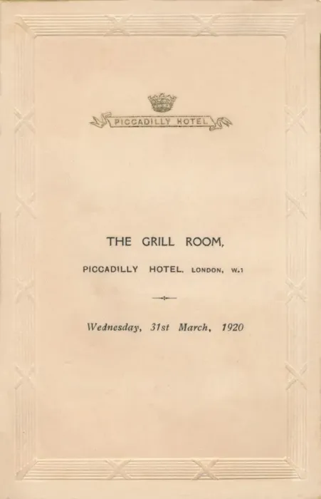 Framed Print : A menu for The Grill Room of the Piccadilly Hotel, London, 1920 Framed Print : A menu for The Grill Room of the Piccadilly Hotel, London, 1920