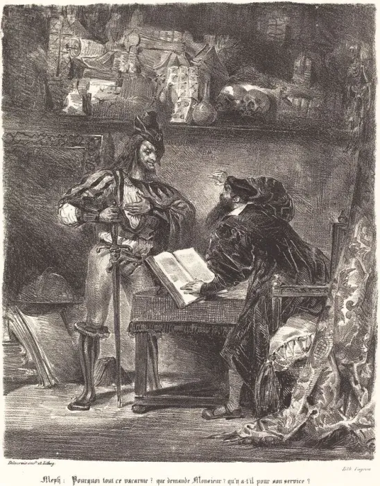 Framed Print : Mephisto Appears to Faust. Creator: Eugene Delacroix Framed Print : Mephisto Appears to Faust. Creator: Eugene Delacroix