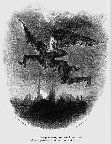 Mephistopheles Prologue in The Sky. Illustration to Goethes Faust, 1828. Artist: Delacroix, Eugene (1798-1863)