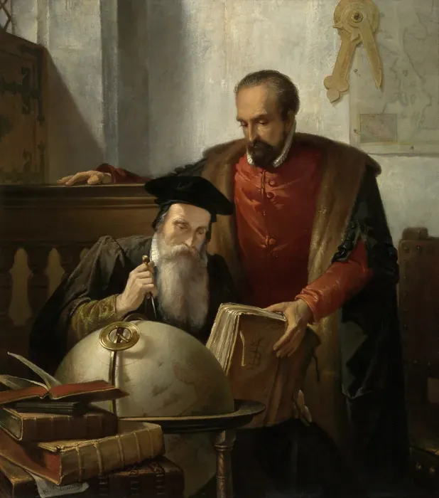 Framed Print : Mercator and Ortelius, 1870. Creator: Joseph Bellemans Framed Print : Mercator and Ortelius, 1870. Creator: Joseph Bellemans