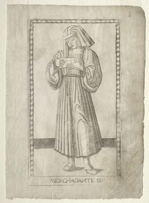 Framed Print : The Merchant (from the Tarocchi, series E: Conditions of Man, #4), before 1467. Creator Framed Print : The Merchant (from the Tarocchi, series E: Conditions of Man, #4), before 1467. Creator