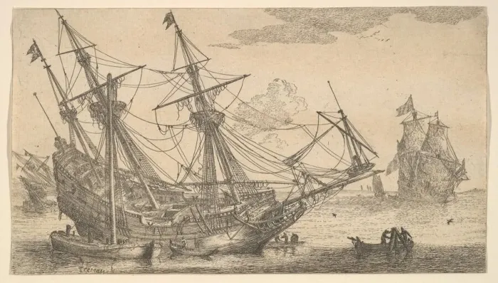 Framed Print : A Merchant Man Careened for Caulking the Hull, 17th century. Creator: Reinier Zeeman Framed Print : A Merchant Man Careened for Caulking the Hull, 17th century. Creator: Reinier Zeeman