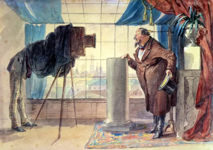 Framed Print : Merchant at the Photographer, 1860s. Artist: Petr Mikhailovich Shmel kov Framed Print : Merchant at the Photographer, 1860s. Artist: Petr Mikhailovich Shmel kov