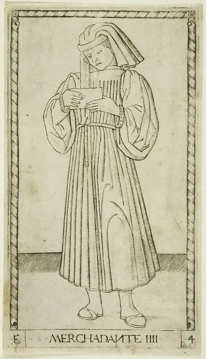 Framed Print : The Merchant, plate four from The Ranks and Conditions of Men, c.1465. Creator: Unknown Framed Print : The Merchant, plate four from The Ranks and Conditions of Men, c.1465. Creator: Unknown