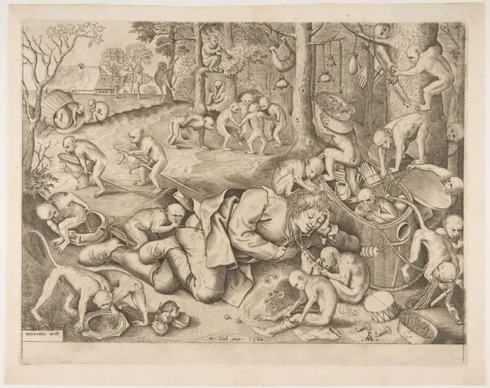 Framed Print : The Merchant Robbed by Monkeys, 1562. Creators: Pieter van der Heyden Framed Print : The Merchant Robbed by Monkeys, 1562. Creators: Pieter van der Heyden