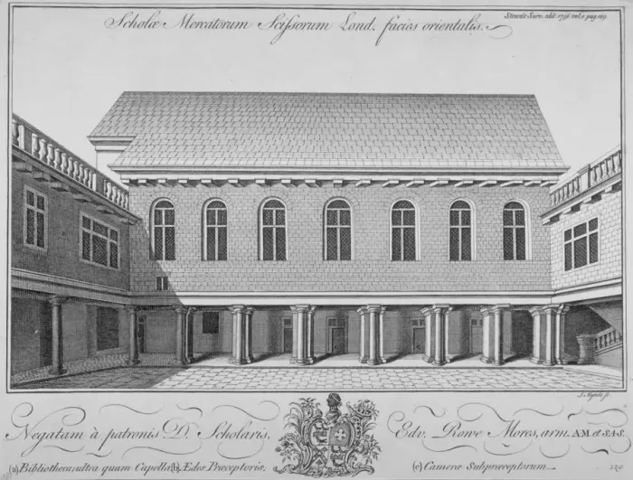 Framed Print : Merchant Taylors School, Suffolk Lane, City of London, 1756. Artist: J Mynde Framed Print : Merchant Taylors School, Suffolk Lane, City of London, 1756. Artist: J Mynde
