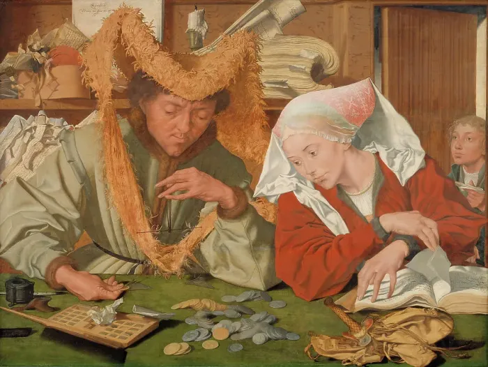 Framed Print : The Merchant and his Wife;The tax collector and his wife, 1540. Creator: Marinus van Reymerswaele Framed Print : The Merchant and his Wife;The tax collector and his wife, 1540. Creator: Marinus van Reymerswaele