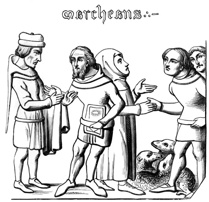 Framed Print : Merchants, 14th century (1849) Framed Print : Merchants, 14th century (1849)