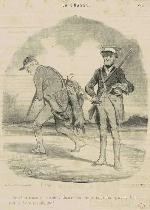 Framed Print : Merci! Ce monsieur m'invite a chasser... 19th century. Creator: Honore Daumier