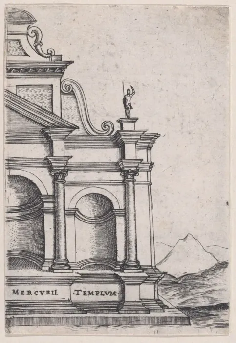 Framed Print : Mercurii Templum (Views of Ancient Roman Temples and Arches), 1535-40. 1535-40. Creator: Anon Framed Print : Mercurii Templum (Views of Ancient Roman Temples and Arches), 1535-40. 1535-40. Creator: Anon
