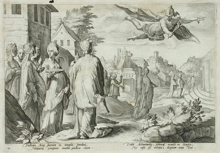 Framed Print : Mercury Enamored of Herse, Daughter of Cecrops, published 1590. Creator: Hendrik Goltzius Framed Print : Mercury Enamored of Herse, Daughter of Cecrops, published 1590. Creator: Hendrik Goltzius
