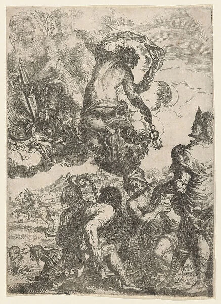 Mercury (Hermes), Juno (?) Mars, and a group of figures below (shepherds, musicians... ca. 1640-60. Creator: Anon)