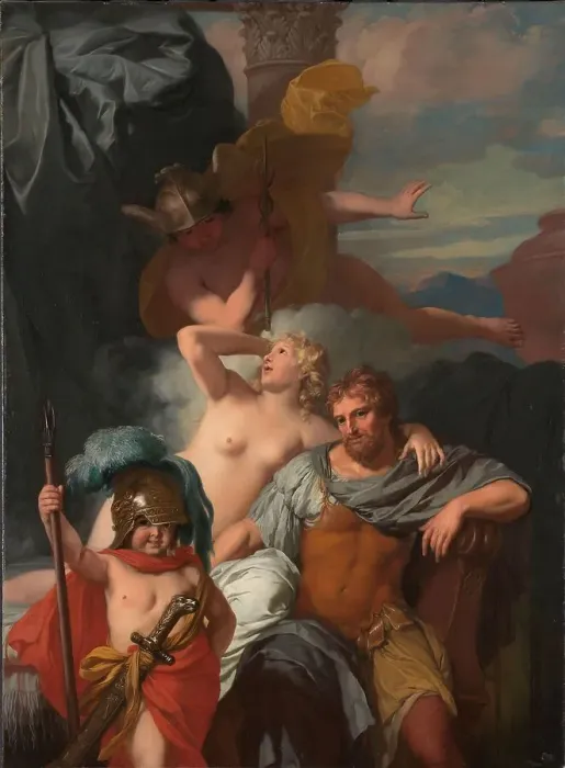 Framed Print : Mercury Ordering Calypso to Release Odysseus, c.1680. Creator: Gerard de Lairesse Framed Print : Mercury Ordering Calypso to Release Odysseus, c.1680. Creator: Gerard de Lairesse