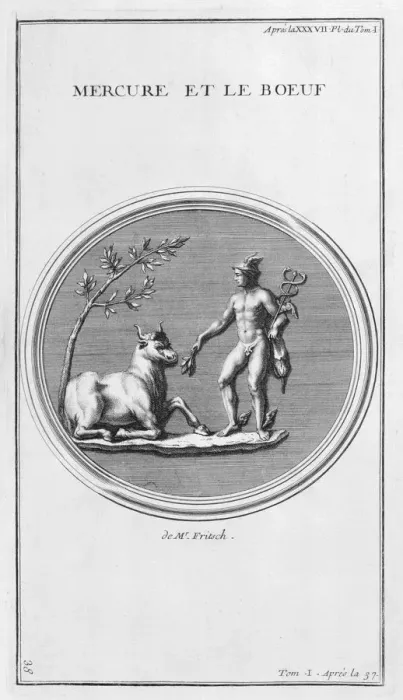 Framed Print : Mercury and the Ox, 1757. Artist: Bernard de Montfaucon Framed Print : Mercury and the Ox, 1757. Artist: Bernard de Montfaucon