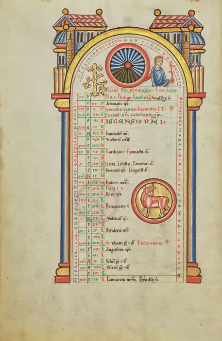 Framed Print : Mercury (?); Zodiacal Sign of Taurus; Stammheim Missal, probably 1170s. Creator: Unknown Framed Print : Mercury (?); Zodiacal Sign of Taurus; Stammheim Missal, probably 1170s. Creator: Unknown