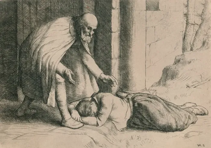 Framed Print : Mercy Swoons Before the Gate, c1916. Artist: William Strang Framed Print : Mercy Swoons Before the Gate, c1916. Artist: William Strang
