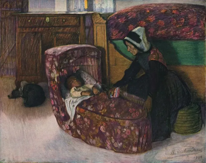 Framed Print : Mere Et Enfant, Interieur Vendeen, 1900. Artist: Charles Milcendeau Framed Print : Mere Et Enfant, Interieur Vendeen, 1900. Artist: Charles Milcendeau