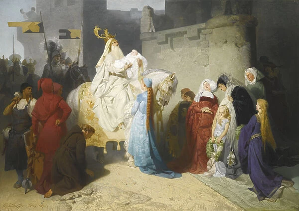 Merlin presenting the future King Arthur, 1873. Artist: Lauffer, Emil Johann (1837-1909)