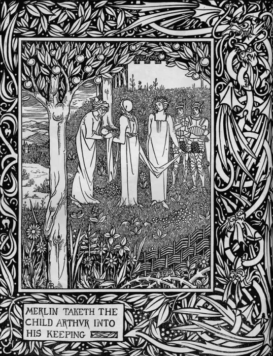 Framed Print : Merlin Taketh the Child Arthur into His Keeping, c1893. Artist: Aubrey Beardsley Framed Print : Merlin Taketh the Child Arthur into His Keeping, c1893. Artist: Aubrey Beardsley