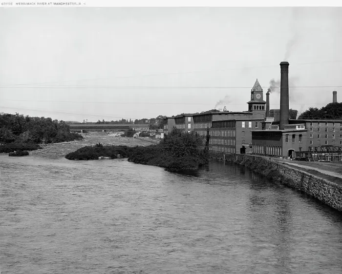 Framed Print : Merrimack River at Manchester, N.H. between 1900 and 1920. Creator: Unknown Framed Print : Merrimack River at Manchester, N.H. between 1900 and 1920. Creator: Unknown