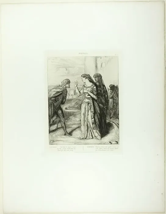 Framed Print : Therefore be Merry, Cassio, plate six from Othello, 1844. Creator: Theodore Chasseriau Framed Print : Therefore be Merry, Cassio, plate six from Othello, 1844. Creator: Theodore Chasseriau