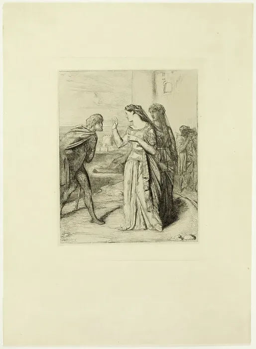 Framed Print : Therefore be merry, Cassio, plate six from Othello, 1844. Creator: Theodore Chasseriau Framed Print : Therefore be merry, Cassio, plate six from Othello, 1844. Creator: Theodore Chasseriau
