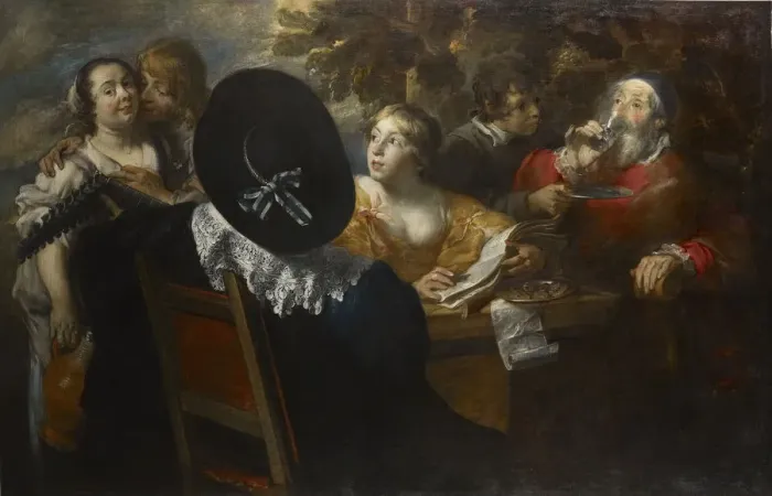 Framed Print : The merry company (The Five Senses), Mid of 17th cen Creator: Cossiers, Jan (1600-1671) Framed Print : The merry company (The Five Senses), Mid of 17th cen Creator: Cossiers, Jan (1600-1671)
