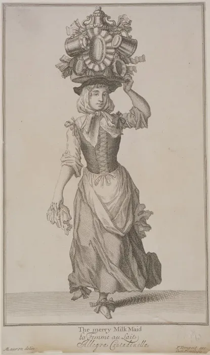 Framed Print : The merry Milk Maid, Cries of London, (c1688?). Artist: Pierce Tempest Framed Print : The merry Milk Maid, Cries of London, (c1688?). Artist: Pierce Tempest