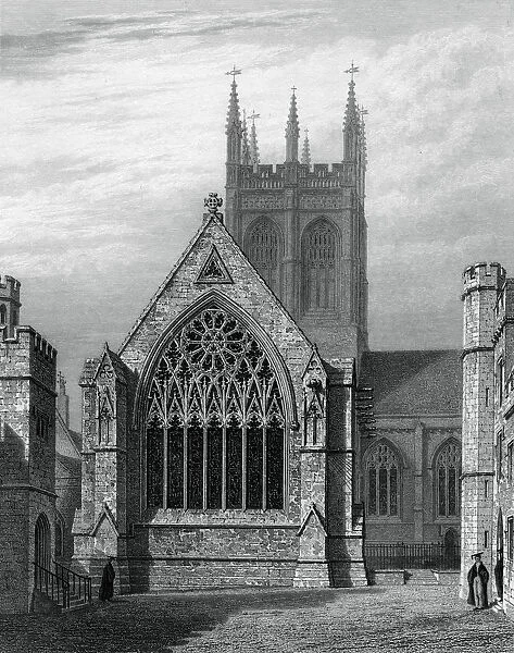 Merton College Chapel, from the quadrangle, Oxford, 1834. Artist: John Le Keux