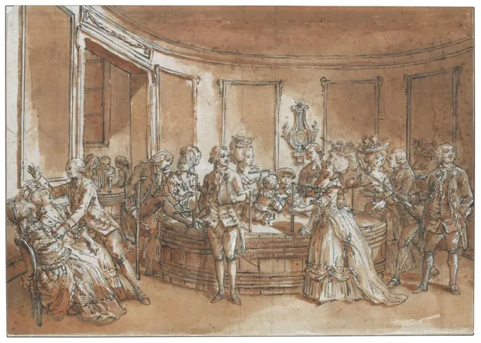 Framed Print : A mesmeric tub. Creator: Desrais, Claude Louis (1746-1816) Framed Print : A mesmeric tub. Creator: Desrais, Claude Louis (1746-1816)