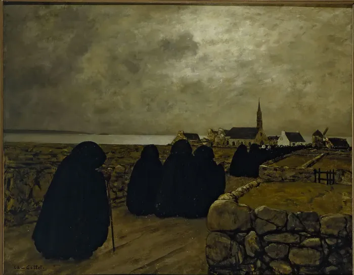 Framed Print : Messe basse en hiver (Bretagne), c.1902. Creator: Charles Cottet Framed Print : Messe basse en hiver (Bretagne), c.1902. Creator: Charles Cottet