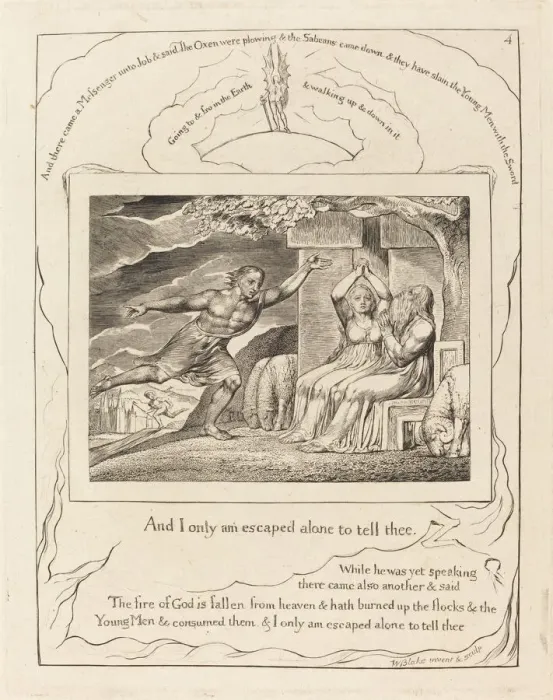 Framed Print : The Messengers Tell Job of His Misfortunes, 1825. Creator: William Blake Framed Print : The Messengers Tell Job of His Misfortunes, 1825. Creator: William Blake