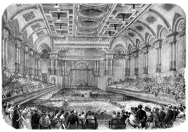 Messrs. Gibson and Bright at the Free-Trade Hall, Manchester, 1858. Creator: Unknown