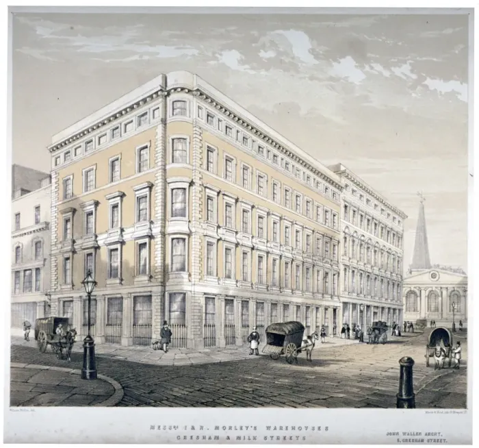 Framed Print : Messrs J&R Morleys warehouses, corner of Milk Street and Gresham Street, London, c1840 Framed Print : Messrs J&R Morleys warehouses, corner of Milk Street and Gresham Street, London, c1840