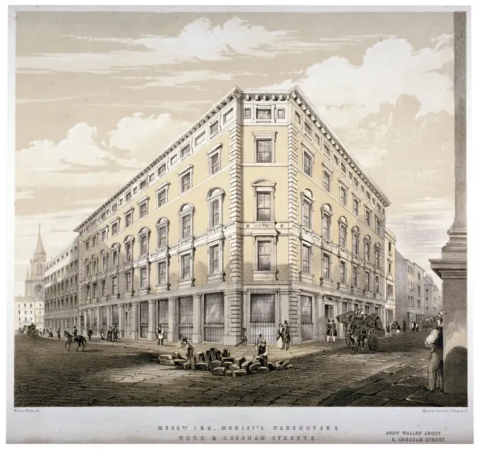 Framed Print : Messrs J&R Morleys warehouses, corner of Wood Street and Gresham Street, London, c1840 Framed Print : Messrs J&R Morleys warehouses, corner of Wood Street and Gresham Street, London, c1840