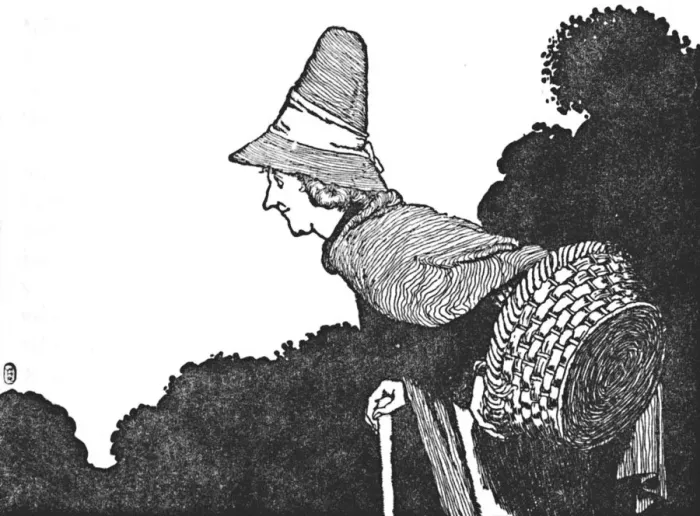 Framed Print : And Met an Old Woman with a Basket Full of Berries, c1930. Artist: W Heath Robinson Framed Print : And Met an Old Woman with a Basket Full of Berries, c1930. Artist: W Heath Robinson