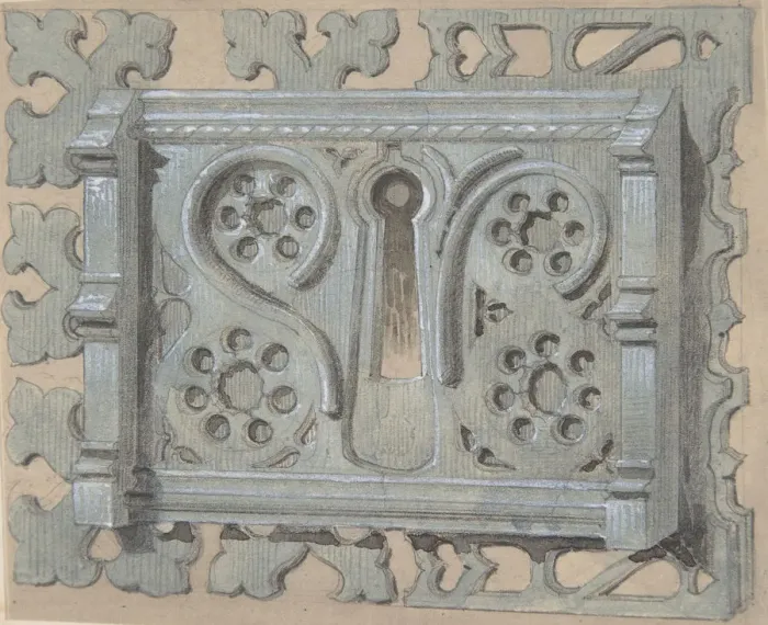 Framed Print : Metal Keyplate for Church, second half 19th century. Creator: Anon Framed Print : Metal Keyplate for Church, second half 19th century. Creator: Anon