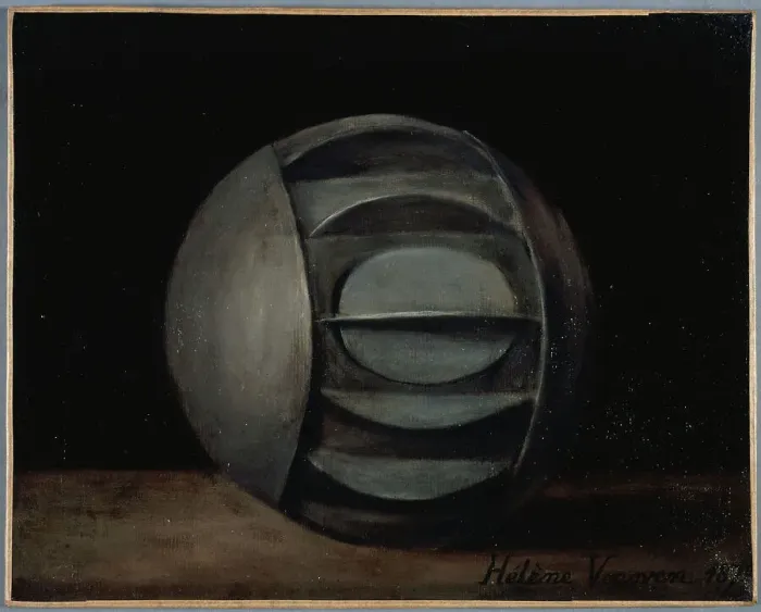 Framed Print : Metal sphere used during the siege of 1870-71, for sending mail dispatches by water, 1872. Creator: Helene Vonoven Framed Print : Metal sphere used during the siege of 1870-71, for sending mail dispatches by water, 1872. Creator: Helene Vonoven
