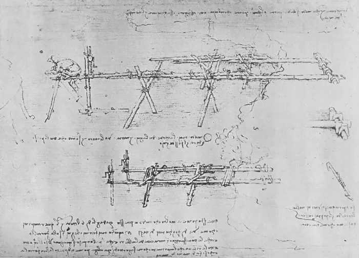 Framed Print : Method of Constructing a Trestle Bridge, c1480 (1945). Artist: Leonardo da Vinci Framed Print : Method of Constructing a Trestle Bridge, c1480 (1945). Artist: Leonardo da Vinci