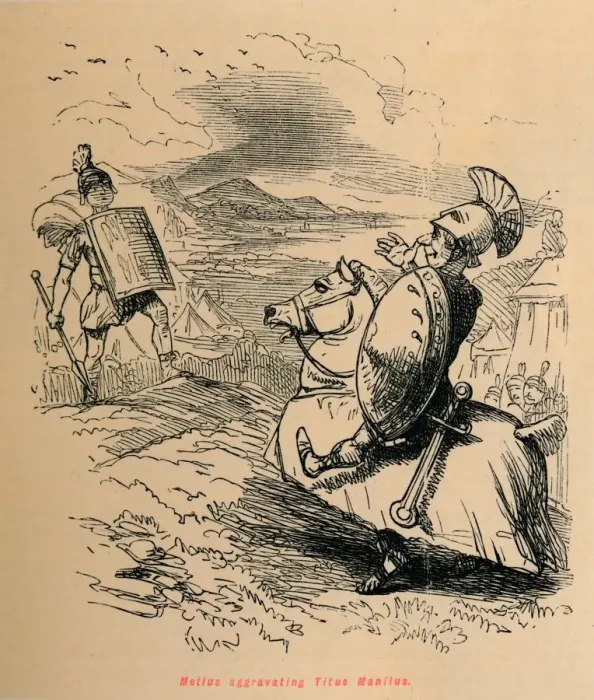Framed Print : Metius aggravating Titus Manlius, 1852. Artist: John Leech Framed Print : Metius aggravating Titus Manlius, 1852. Artist: John Leech